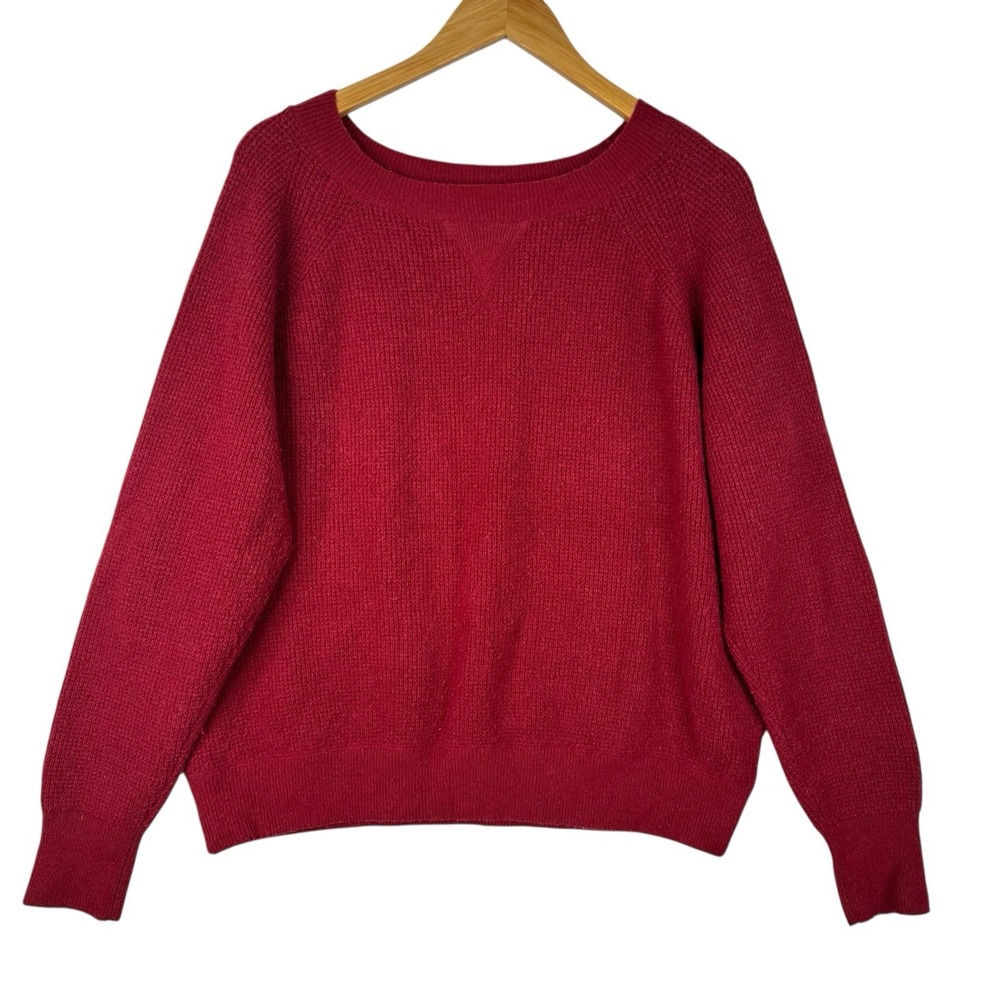 J Crew Cozy Red Sweater Merino Wool Alpaca Blend Crewneck Womens Large Cozycore
